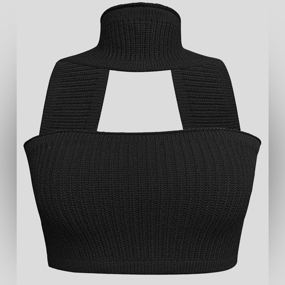 Womens|Knit Halter Crop Top|Large L|Black|Stretch - Picture 7 of 11